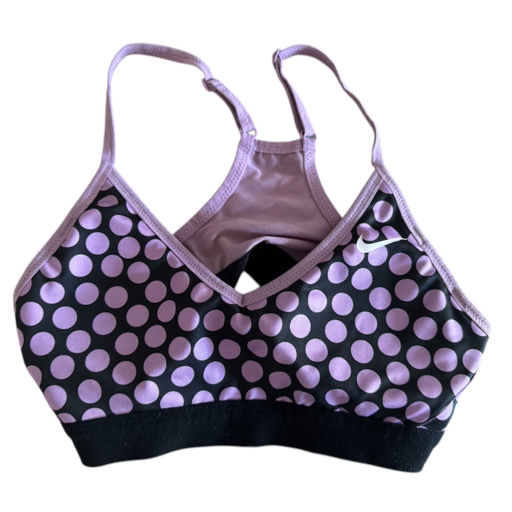 NIKE DRI-FIT Women's Purple Polka Dot Racer Back Unpadded Sports Bra, Size Small